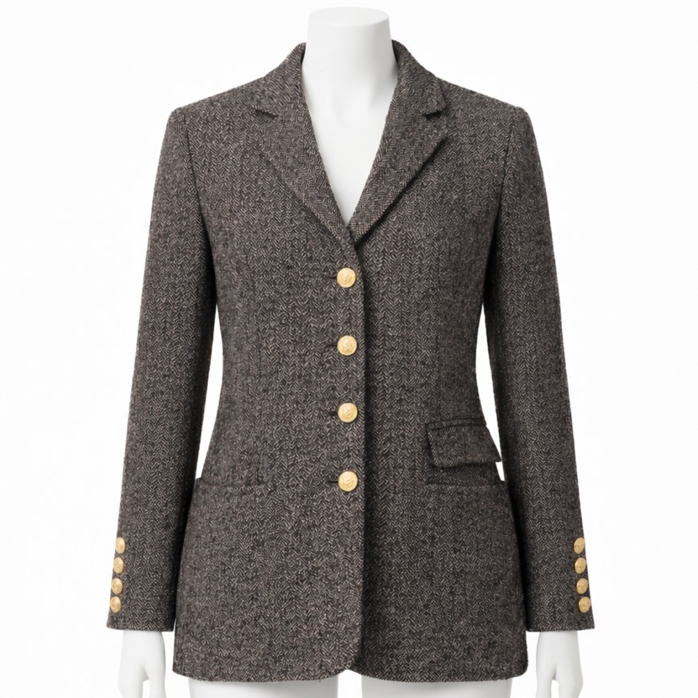 Salvatore Ferragamo Vintage Brown Tweed Skirt Suit Wool Italy IT 44 Size 6 / 8 - Picture 4 of 13